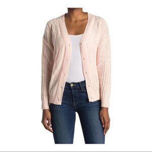 FRNCH Paris V-Neck Pointelle Cardigan Pink Pearl